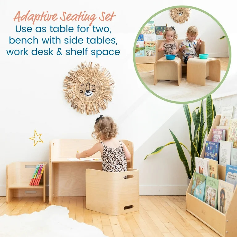 ECR4Kids Bentwood Multipurpose Table and Chair Set, Natural, 3-Piece - Walmart.com | Walmart (US)