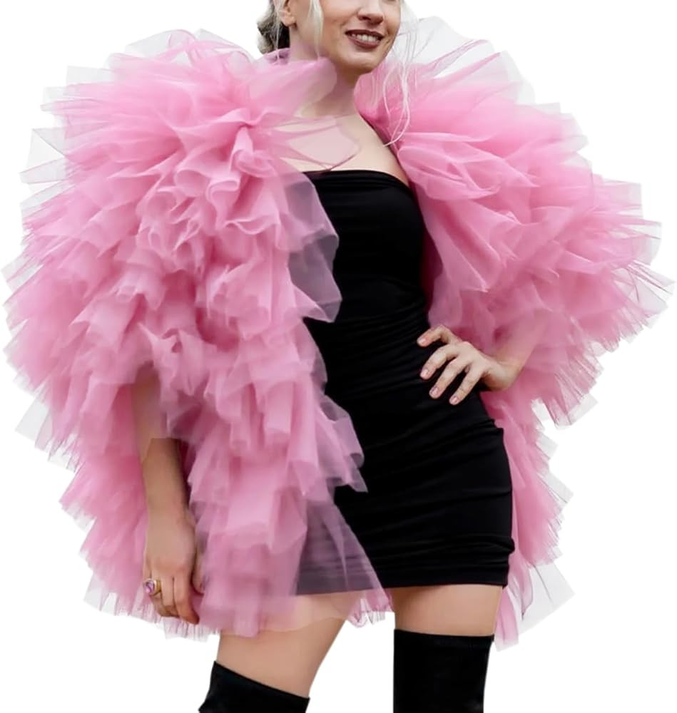 Women's Purple Tulle Jacket Layered Ruffled Crop Coat 3/4 Sleeve Bolero for Party Wedding | Amazon (US)