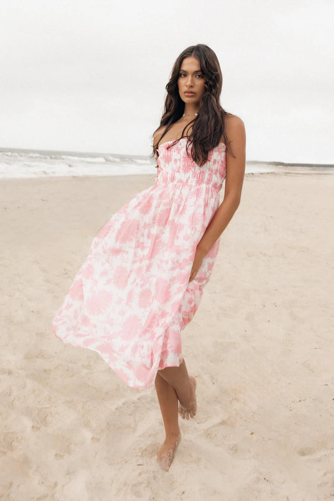 Carter Strapless Midi Dress - Pink Floral | Petal & Pup (US)