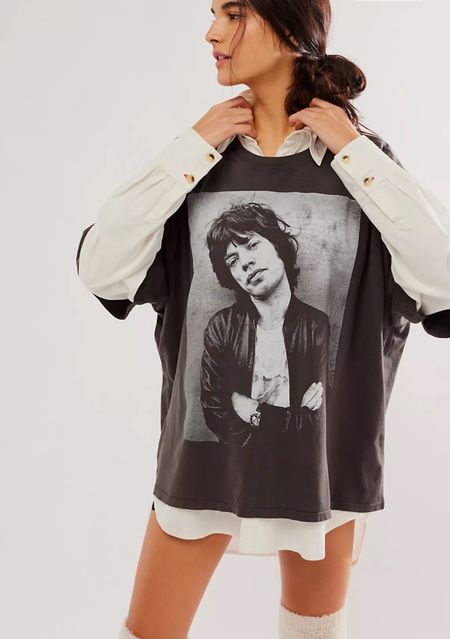 Mick Jagger  oversized black& white T vintage rock band T.
It comes in several bands and styles! 

#LTKfindsunder100