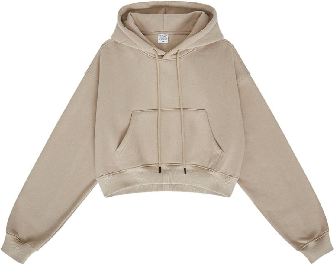Women's Cropped Hoodie Heavyweight Pullover Sweatshirt Long Sleeve Women's Casual Hoodies Cropped... | Amazon (US)
