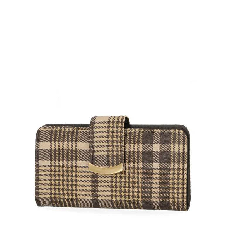 Time and Tru Women's Alexandra Slim Tab Wallet Vinyl Plaid Print | Walmart (US)