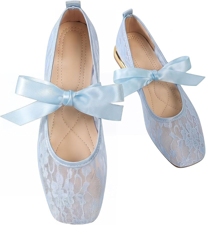 BEAUDRM Women's Polka Dots Mesh Ballet Flats Cute Lace Ballerina Flats | Amazon (US)