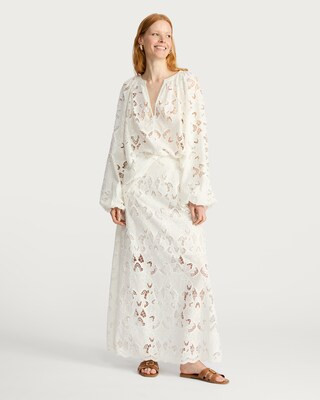 F&F Pure Cotton Floral Lace Blouse in White | Tesco F&F