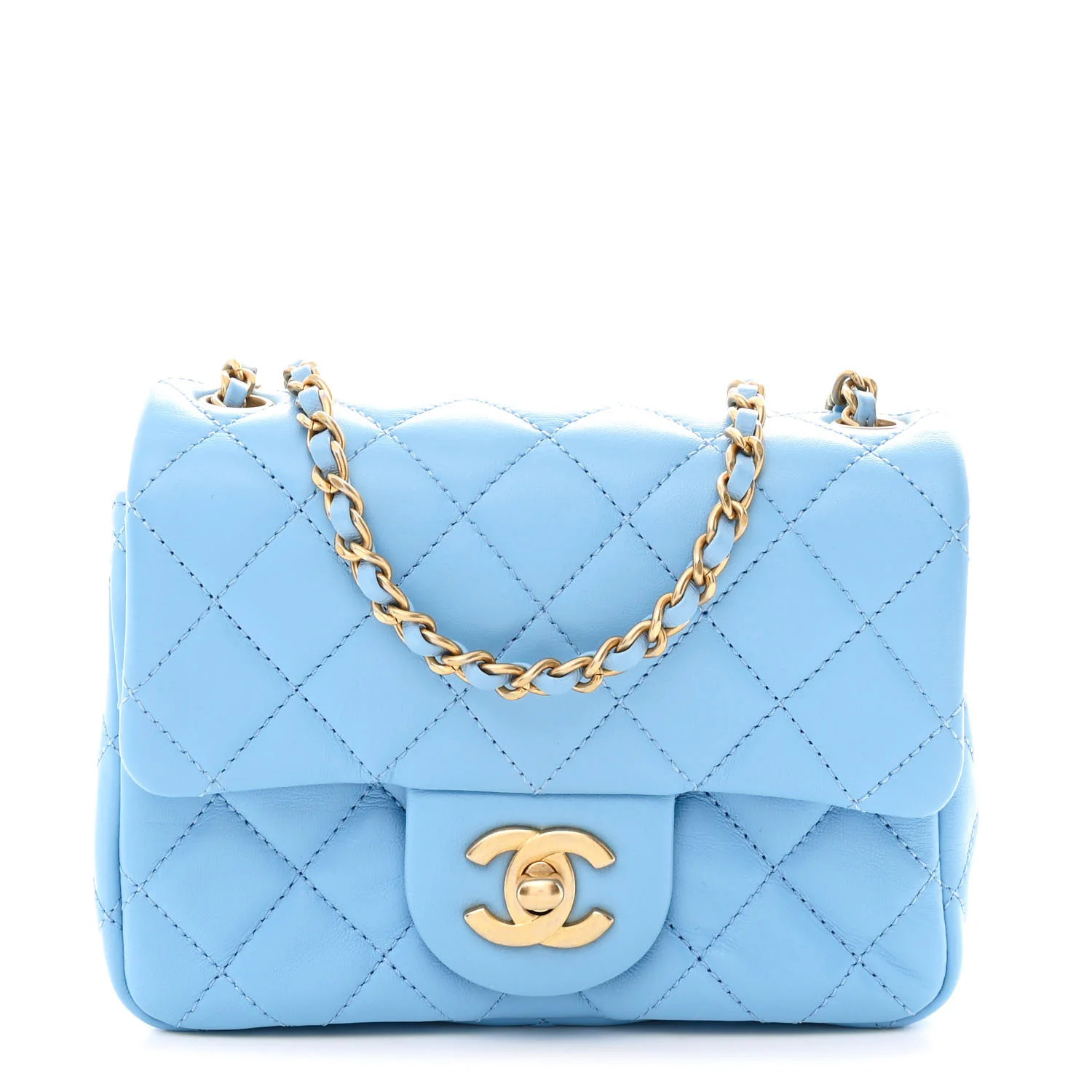 Lambskin Quilted Mini Pearl Crush Flap Light Blue | FASHIONPHILE (US)