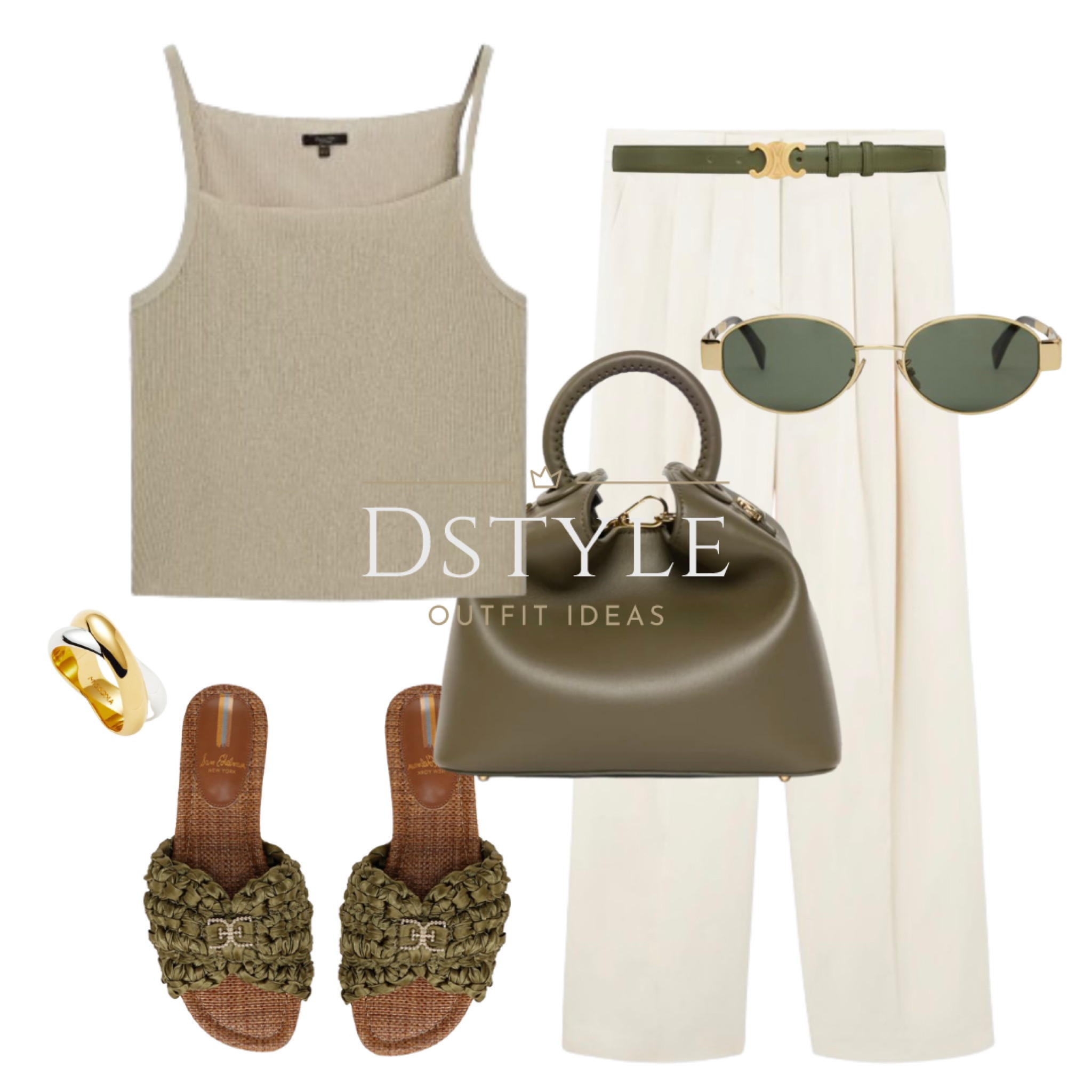 Strappy ribbbed top, cream tailored trousers, dark olive belt, green slide sandals, CELINE sunglasses, khaki green bag.
Summer outfit, summer work wear, stylish summer fits

#LTKWorkwear #LTKStyleTip #LTKSaleAlert