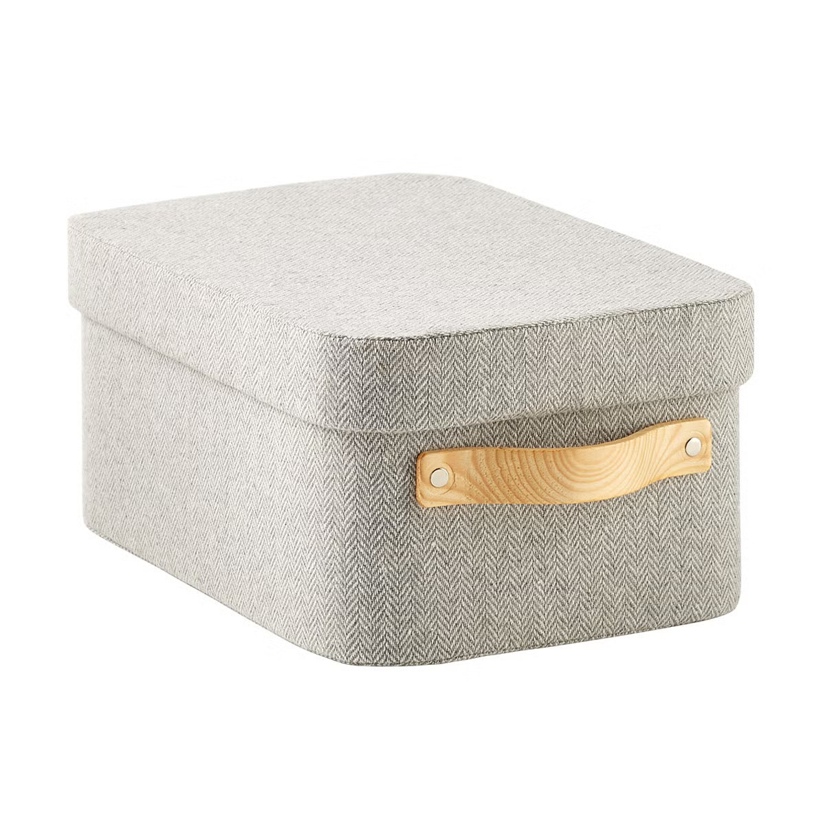 Herringbone Storage Boxes with Wooden Handles | The Container Store