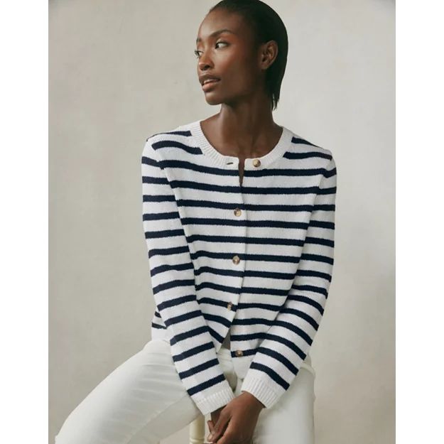 Stripe Crew-Neck Cardigan with Organic Cotton | Jumpers & Cardigans | The  White Company | The White Company (UK)