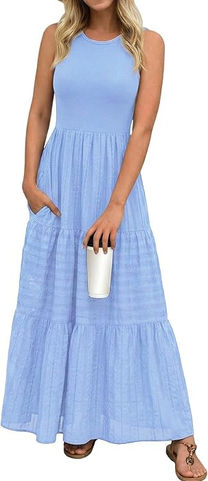 popvil Women Summer Maxi Dress 2026 Spring Sleeveless Elegant Classy Cotton Long Dress Flowy A-Li... | Amazon (US)