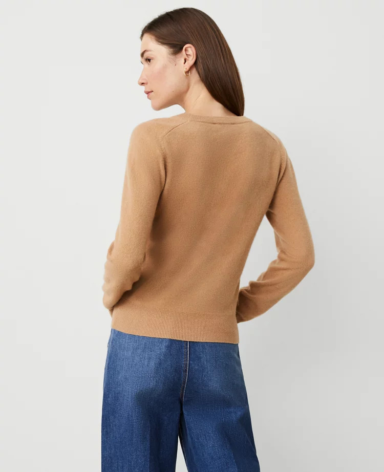 Cashmere Crew Neck Saddle Shoulder Sweater | Ann Taylor