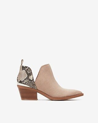 Side Slit Metal Heel Snakeskin Booties | Express