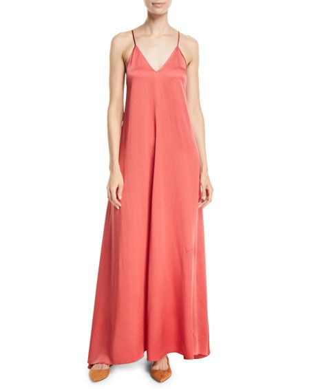 Satin Crepe Long V-Neck Slip Dress | Bergdorf Goodman