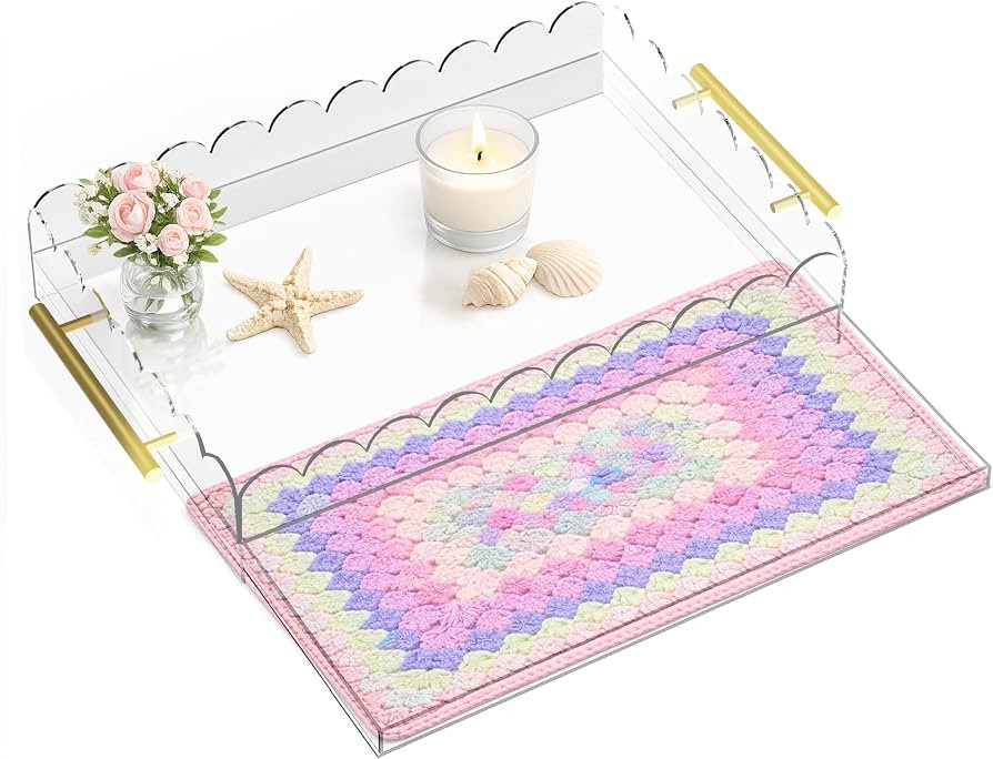 16" x 12" Acrylic Trays for Needlepoint, Scalloped Acrylic Tray with Metal Handles and Pull-Out D... | Amazon (US)