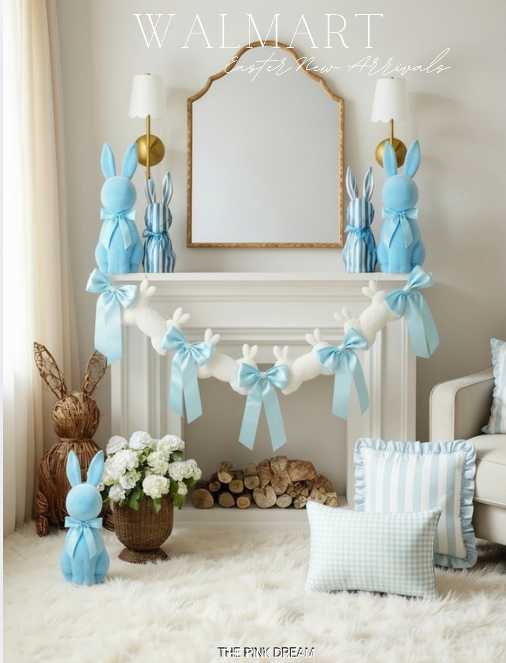 Easter decor, Easter mantel decor, bunny decor, Walmart Easter decor 