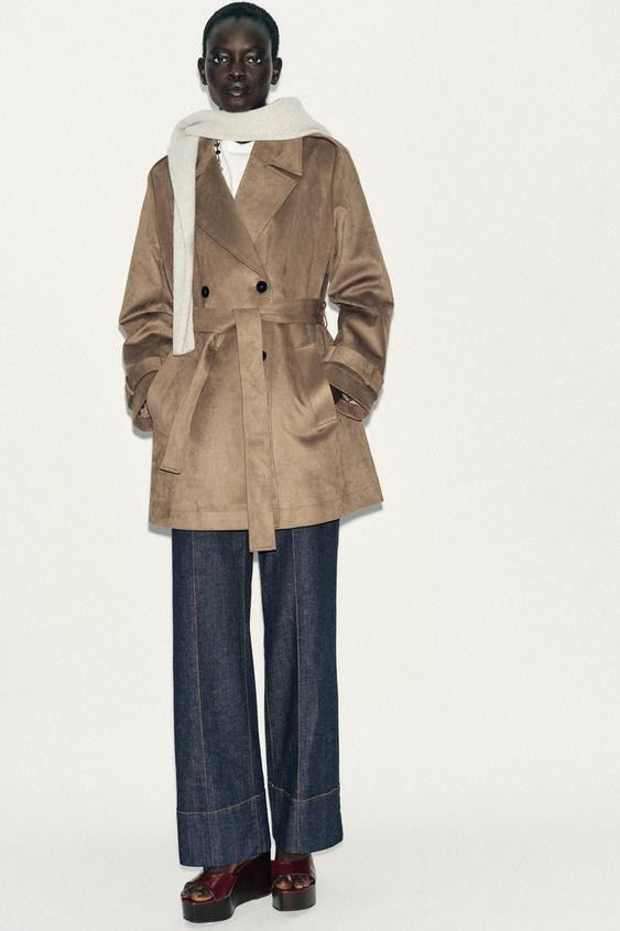 TRENCH EFFETTO PELLE SCAMOSCIATA | Zara IT
