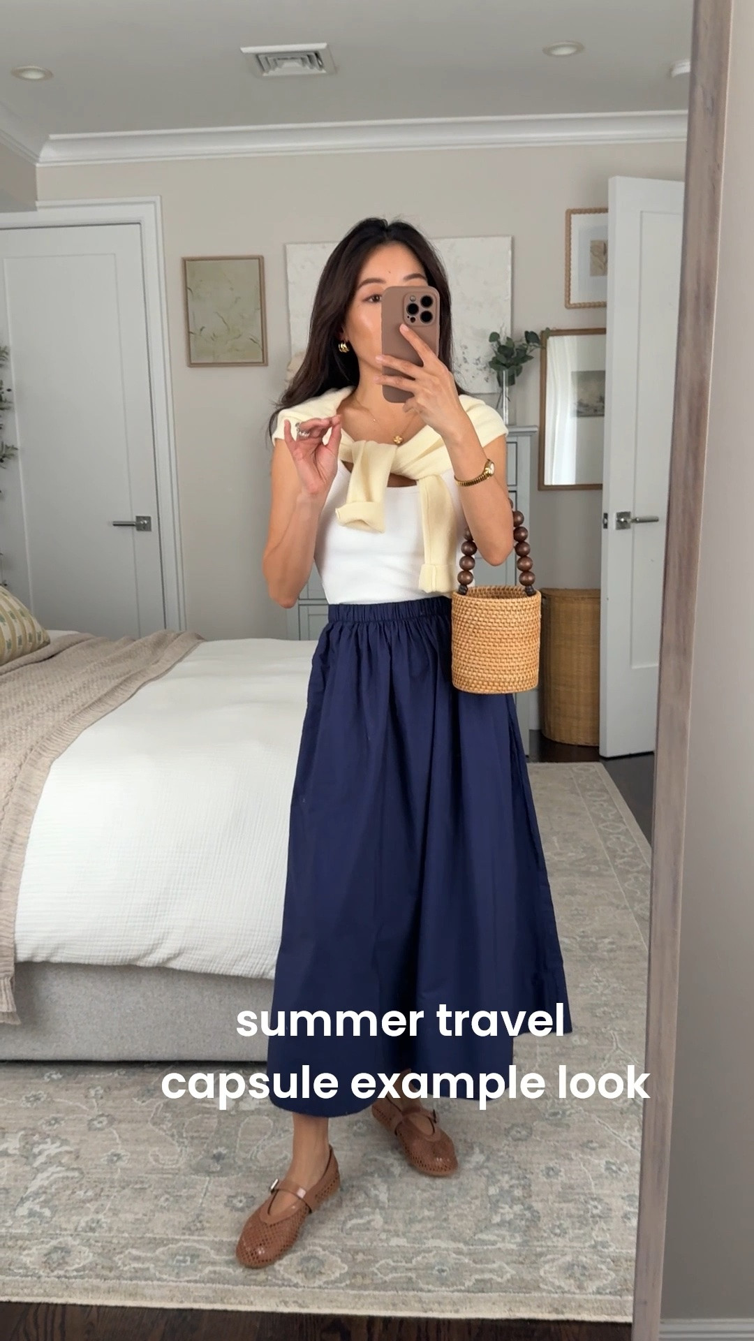 Example look from my summer travel capsule:
• cotton skirt 2XS nice quality, lined, minimal wrinkles. Size down if between sizes since it’s stretchy.
• built in bra tank top XS
• mesh flats sz 6 with inserts
• jcrew wicker bag

Navy skirt and white, summer capsule wardrobe , europe italy trip outfit ideas , petite summer vacation style

#LTKPetite #LTKTravel #LTKootd