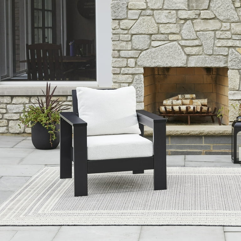 Better Homes & Gardens Ezra Outdoor HDPE Club Chair, Black with Cream Boucle Cushions | Walmart (US)