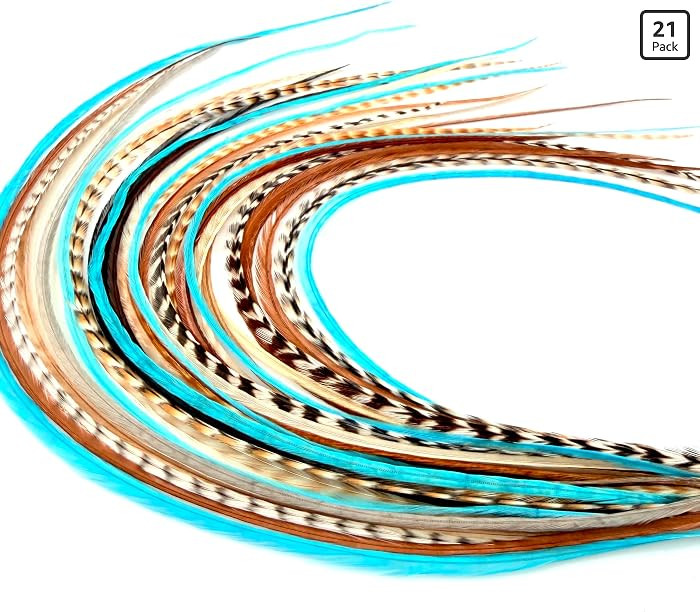 21 Natural & Turquoise Color Hair Extensions \u2013 9\u201d\u201314\u201d Long \u2013 DIY Rooster... | Amazon (US)