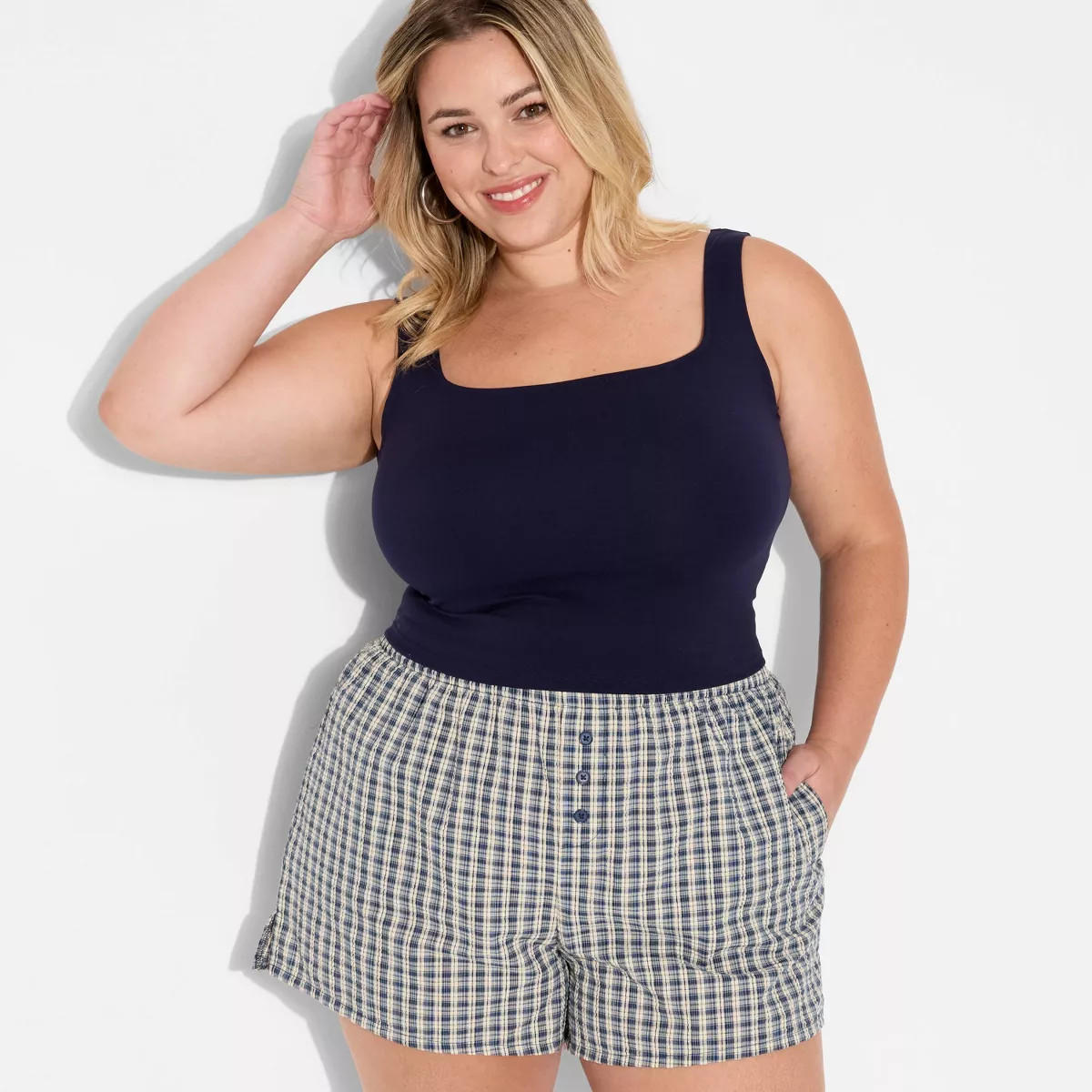 Women's Seersucker Plaid Flannel Boxer Shorts - Navy Blue | Target