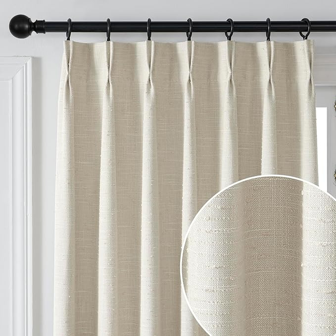 Pinch Pleat Curtains Luxurious Beige Semi Linen Sheer for Living Room/Bedroom, Back Tab Privacy L... | Amazon (US)
