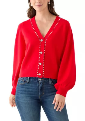 Crown & Ivy™ Women's Jeweled Cropped Cardigan | Belk