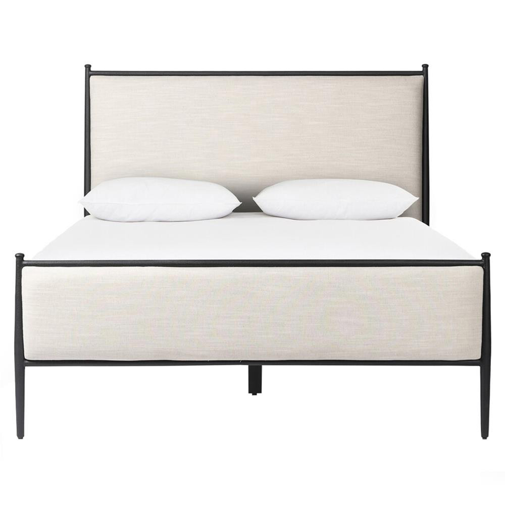 Isabella Modern Classic Cream Upholstered Black Iron Bed - Queen | Kathy Kuo Home