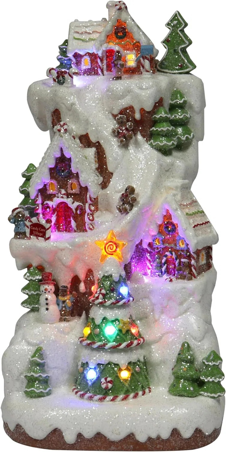 15.75" Gingerbread Village Multi-Tiered Mountain - LED Lights, 8 Music, Battery - Hand-Painted Re... | Wayfair North America