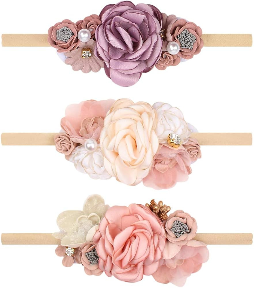 Floral Headbands For Baby Girls Lightweight Flower Nylon Elastic Hair Band For Newborn Infant Tod... | Amazon (US)