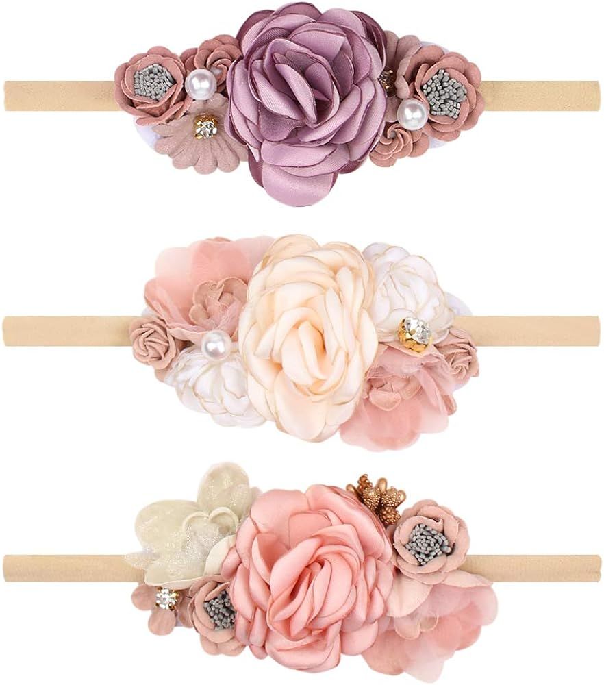 Floral Headbands For Baby Girls Lightweight Flower Nylon Elastic Hair Band For Newborn Infant Tod... | Amazon (US)