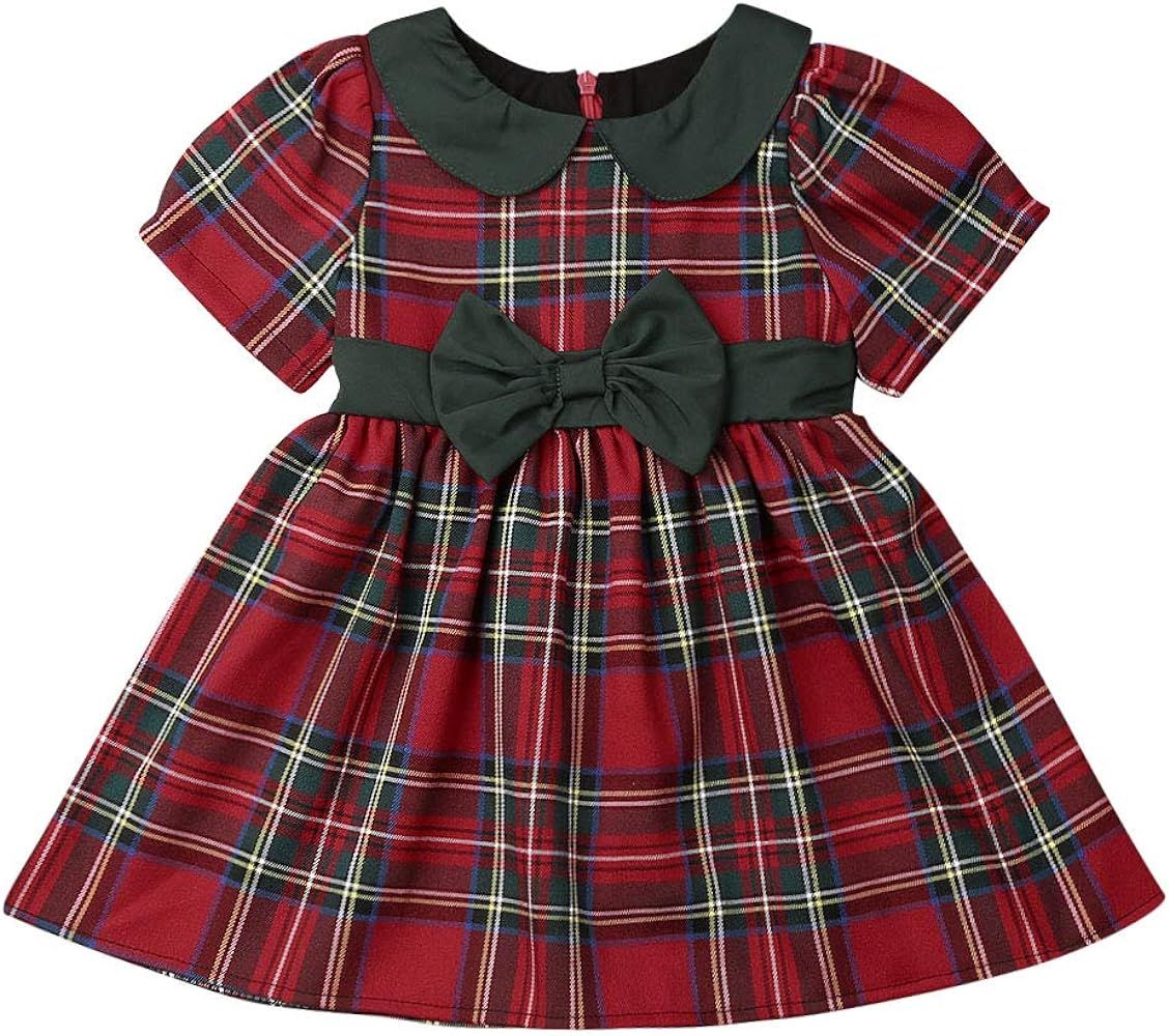Kuriozud Toddler Baby Girl Plaid Dress Cute Party Dress for Christmas | Amazon (US)