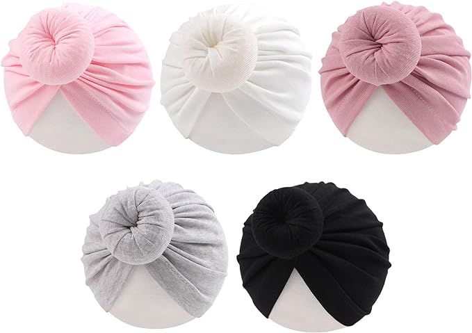 Baby Girl Turban Newborn Beanies Hat 5 Pieces Cotton Infant Girls Headwraps Toddler Kids Hats 0-3... | Amazon (US)
