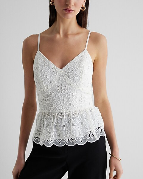 Eyelet Lace V-Neck Peplum Cami | Express