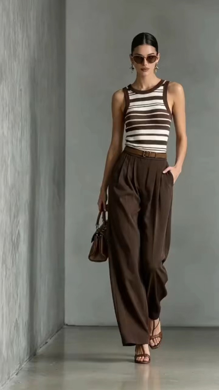 Effortless Chocolate Brown Striped Casual-Chic Weekend Look #ChocolateBrownWeekendStyle #ElegantEverydayOutfit #StripedChocolateTankTop #ChocolateAndWhiteFashion #WeekendWearEssentials

#LTKootd #LTKOver40 #LTKWorkwear