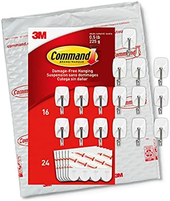 Command GP067-16NA, White, Easy to Open Packaging Small Wire, 16-Hooks, 24-Strips, Organize Damag... | Amazon (US)