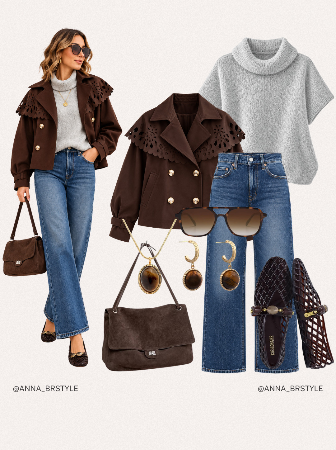 A chic fall outfit featuring a statement brown jacket, cozy gray sweater, wide leg jeans, and stylish accessories. Perfect for effortless everyday fall style!

chic fall outfit, brown statement jacket, casual fall style, wide leg jeans, gray turtleneck sweater, suede shoulder bag, fall outfit ideas, autumn fashion trends, chocolate brown accessories, everyday casual outfit 

 #LTKootd #LTKOver40