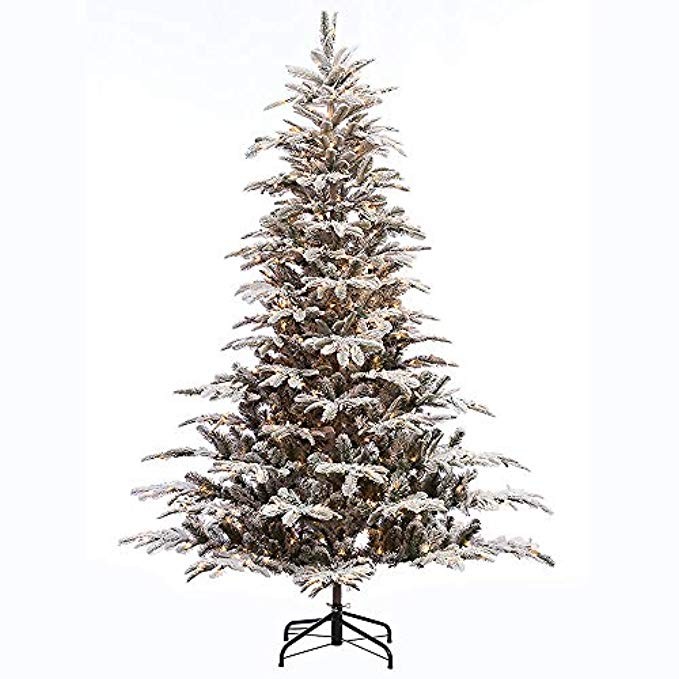 Puleo International 7.5-Foot Pre-Lit Aspen Green Fir Flocked 700 UL Clear Lights Artificial Christma | Amazon (US)