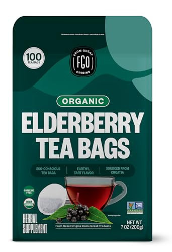 FGO Organic Elderberry Tea, 100 Count, Eco-Conscious Herbal Tea Bags, Resealabel Bag, Caffeine Free, Packaging May Vary (Pack of 1) | Amazon (US)