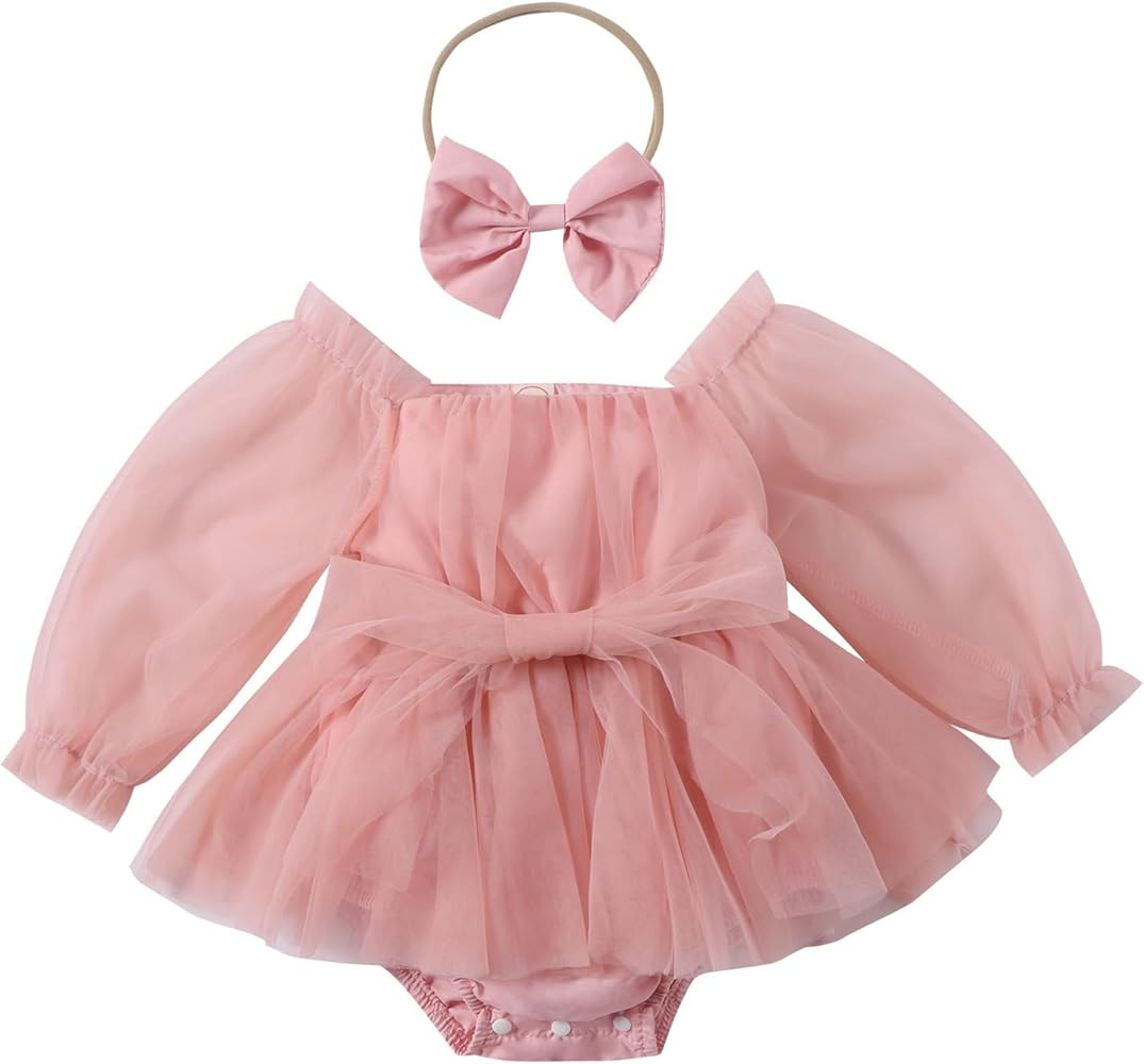 ODASDO Newborn Baby Girl Romper Dress Flower Embroidery Tutu Princess Long Sleeve One-Piece Bodys... | Amazon (US)