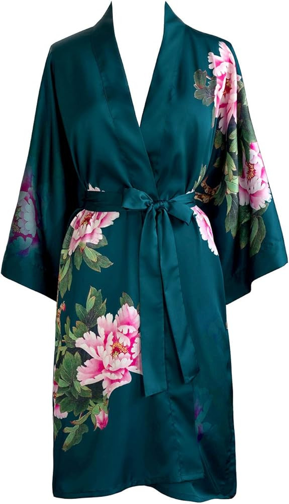 KIM+ONO Women's Charmeuse Kimono Robe Short - Watercolor Floral | Amazon (US)