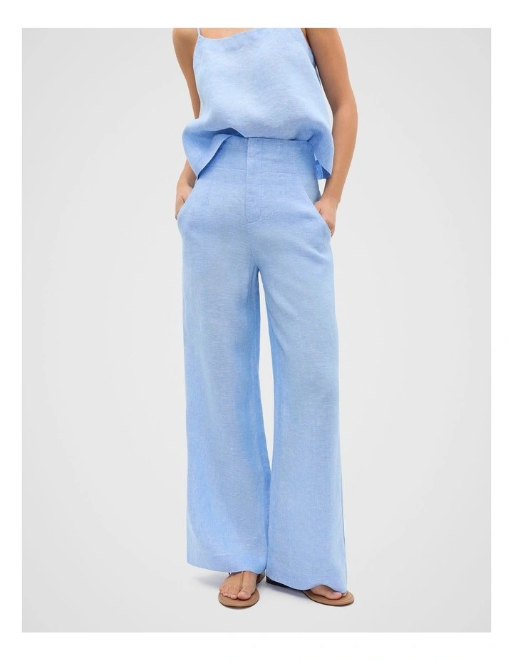 Core Linen Waisted Pant in Cornflower Blue | Myer