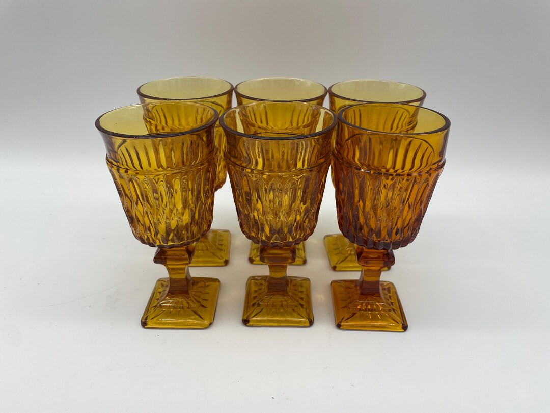 Vintage 1970's Indiana Glass Co. Mt. Vernon Amber Wine Goblet/1970s Glassware/vintage Barware/ret... | Etsy (US)