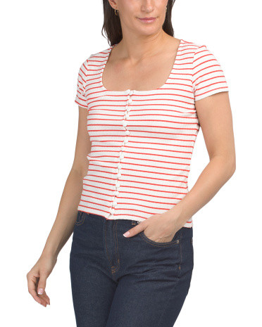 Short Sleeve Button Front Scoop Neck Top | Short Sleeve Tops | Marshalls | Marshalls