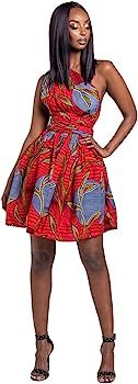 BAIMORE Womens Boho Vintage African Style Sexy V-Neck Printed Multi-Way Club Pleated Dress at Ama... | Amazon (US)