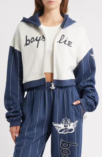 BOYS LIE The Big Leaguer Alex Zip Crop Hoodie | Nordstrom | Nordstrom