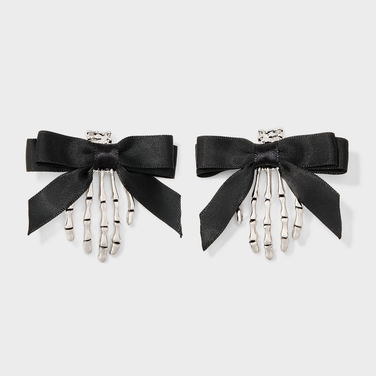 Halloween Skeleton Bow Hair Clip Set 2pc - Black/Silver | Target