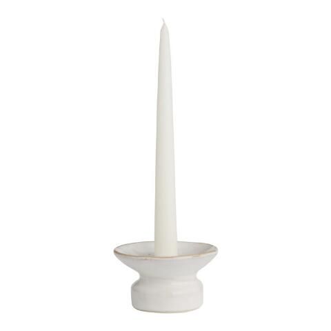 Small White Ceramic Pillar And Taper Candle Holder Set Of 2 | World Market
