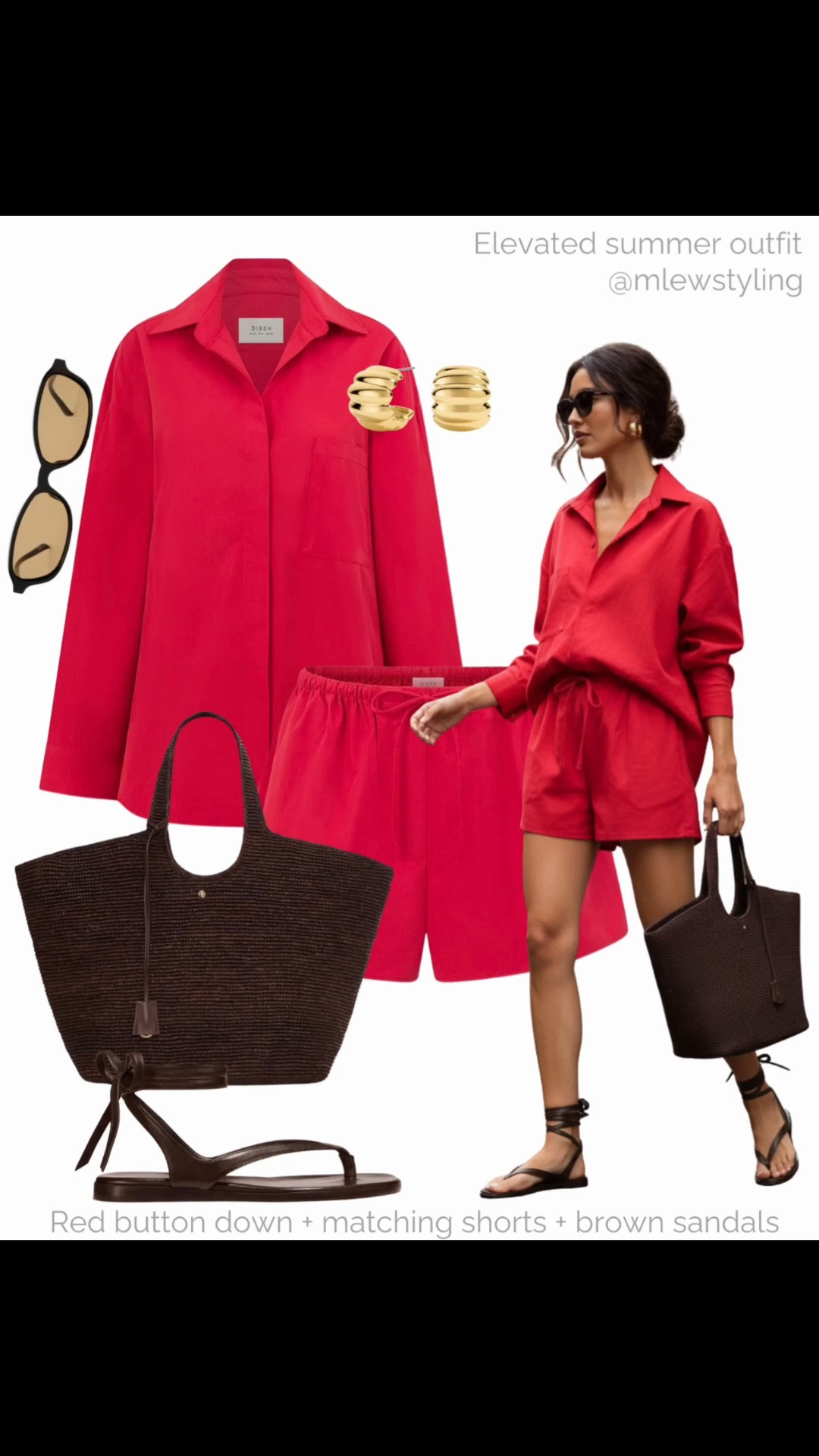 Red matching set ❤️‍🔥

Tags: elevated summer outfit, DISSH button down, red drawstring shorts, anine bing brown woven tote bag, Margaux brown leather sandals, gold hoop earrings, revolve sunglasses, neutral outfit formula, capsule wardrobe, vacation look

#LTKsummer #LTKtravel #LTKshoes