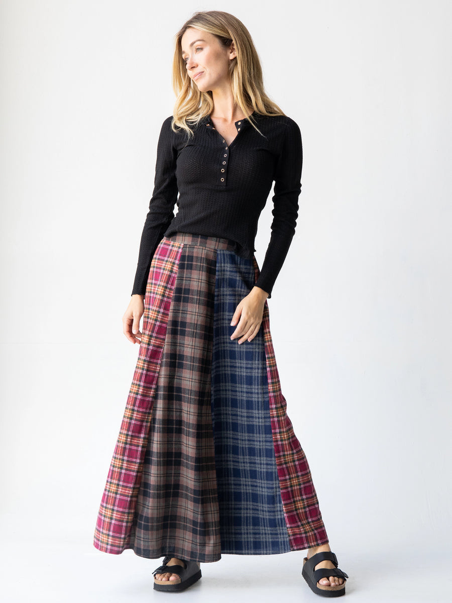 Valentina Plaid Maxi Skirt - Cranberry Navy Flannel | Natural Life