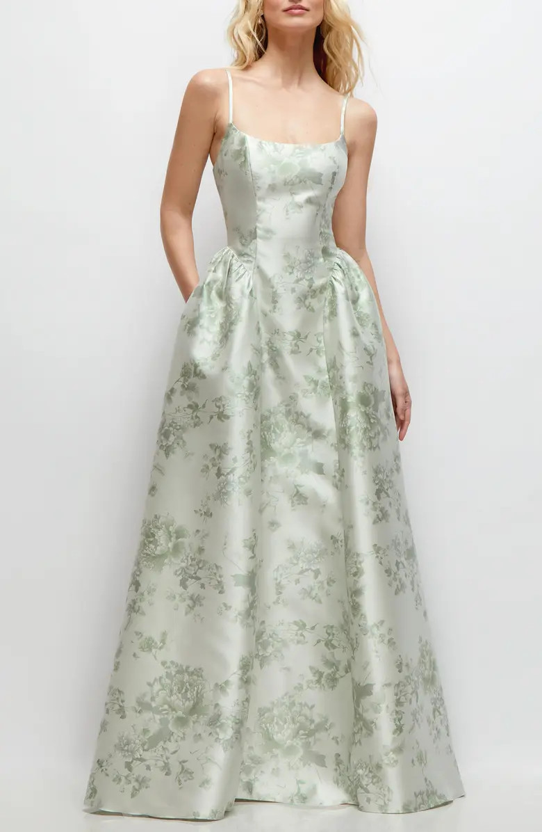 Dessy Collection Floral Sleeveless Satin Ballgown | Nordstrom | Nordstrom