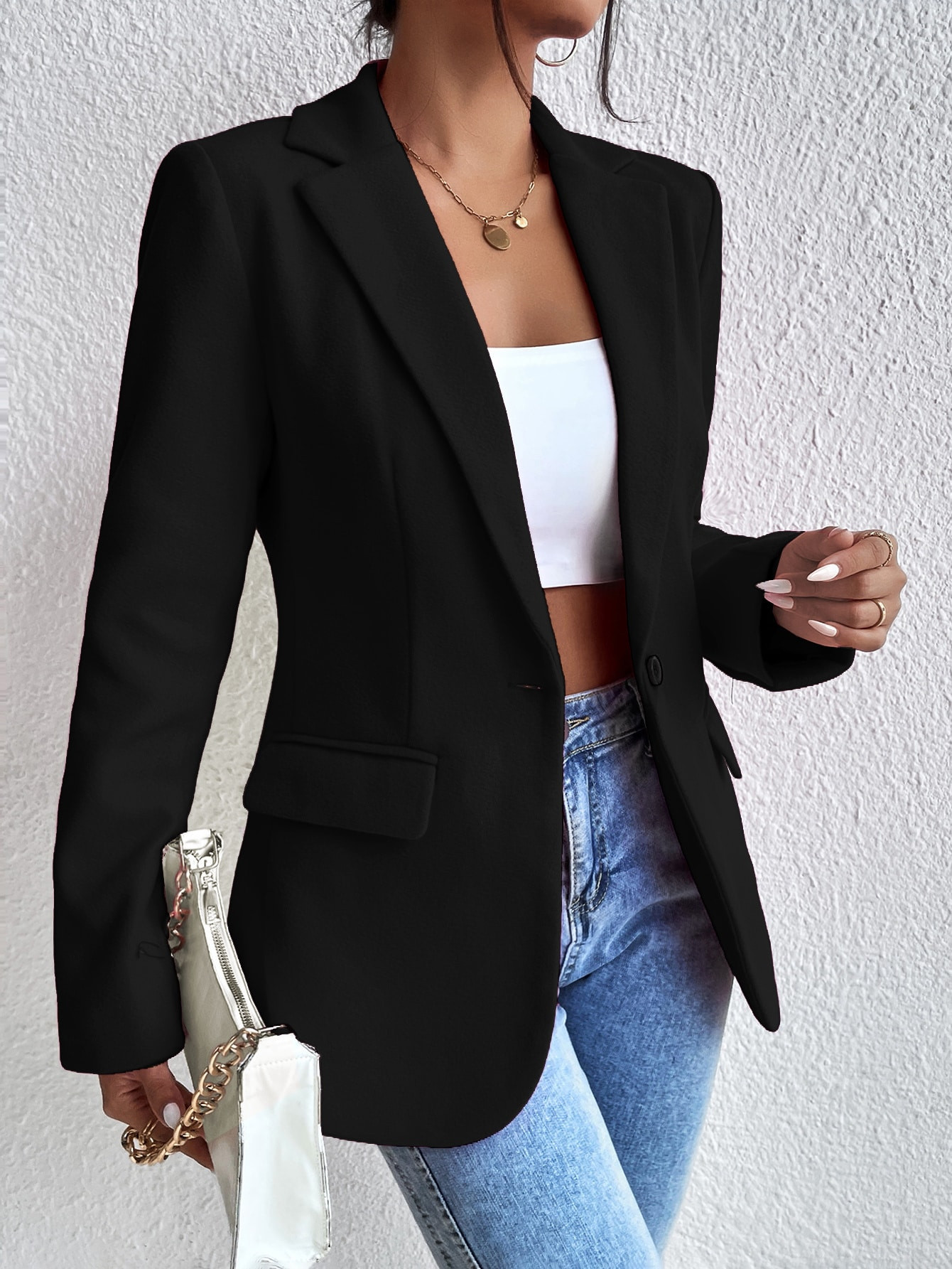 SHEIN Frenchy Lapel Collar Flap Detail Single Button Blazer | SHEIN